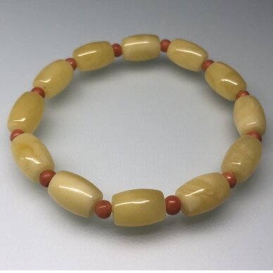 Yellow amber bracelet with coral