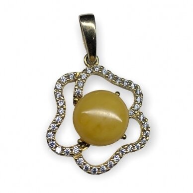 Yellow amber pendant with gold plated  silver 2