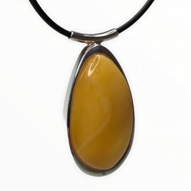 Yellow amber pendant with sterling silver