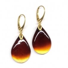 Cognac colour amber earings with gold plated silver