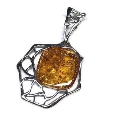 Modern amber pendant with silver