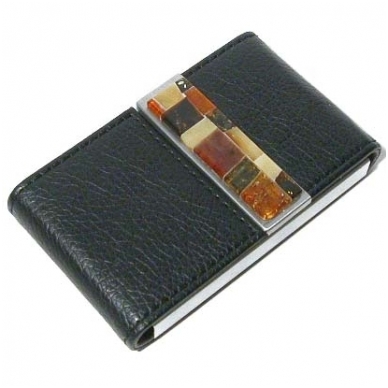 Card holder decorated with multicolour amber mosaic