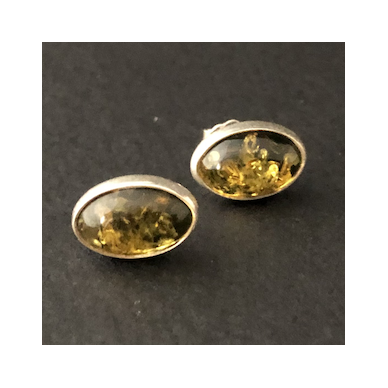 Green  amber earings with silver